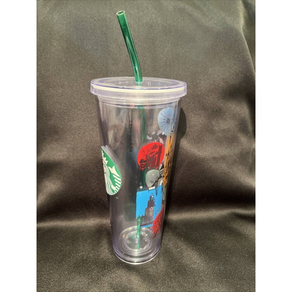 MINT DISNEY PARK STARBUCKS Venti 24oz Cold Clear Cup Double Wall w/ Lid & Straw - Picture 6 of 13